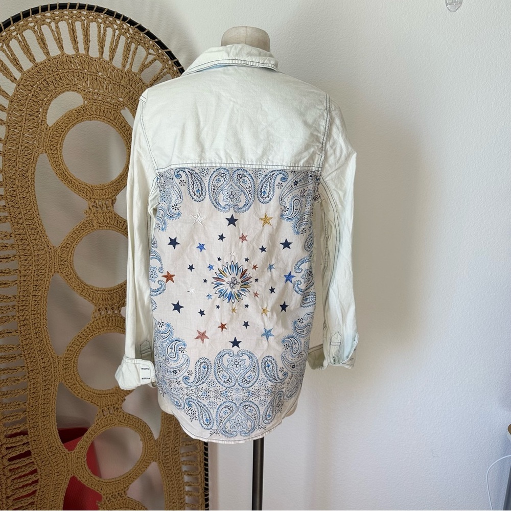 Free People Bandana Bandit Button Down Top Denim Shirt
